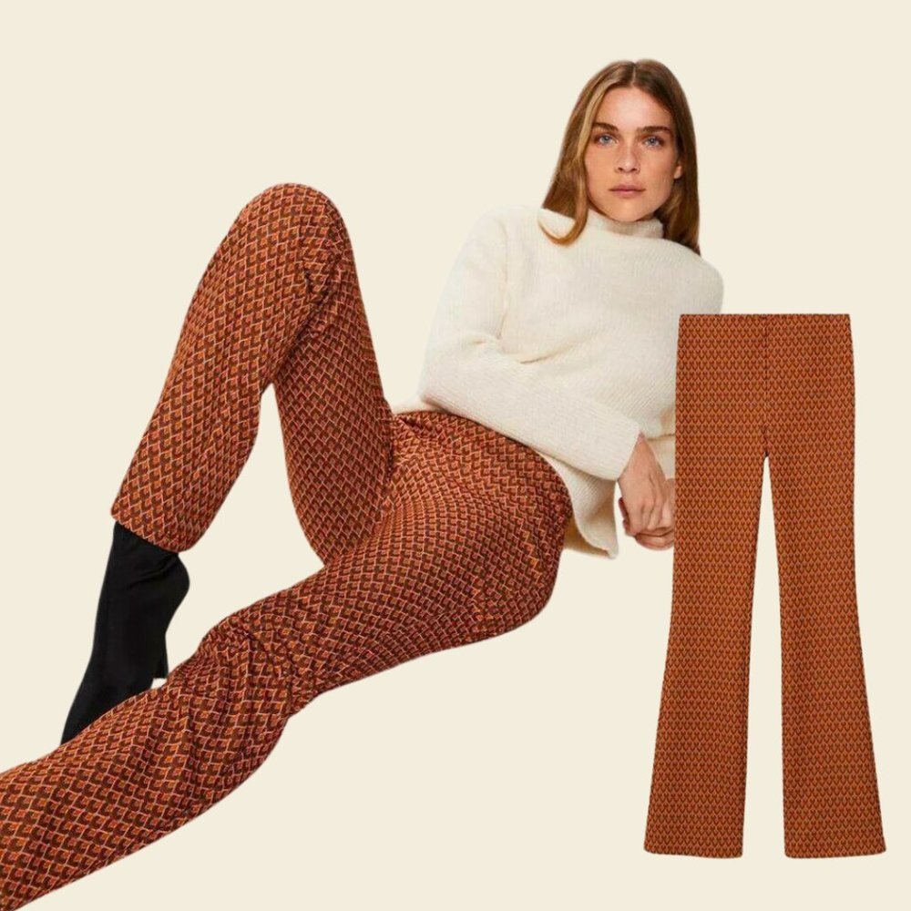 NWT Mango Geometric Patterned Jacquard Knit Pant Size M